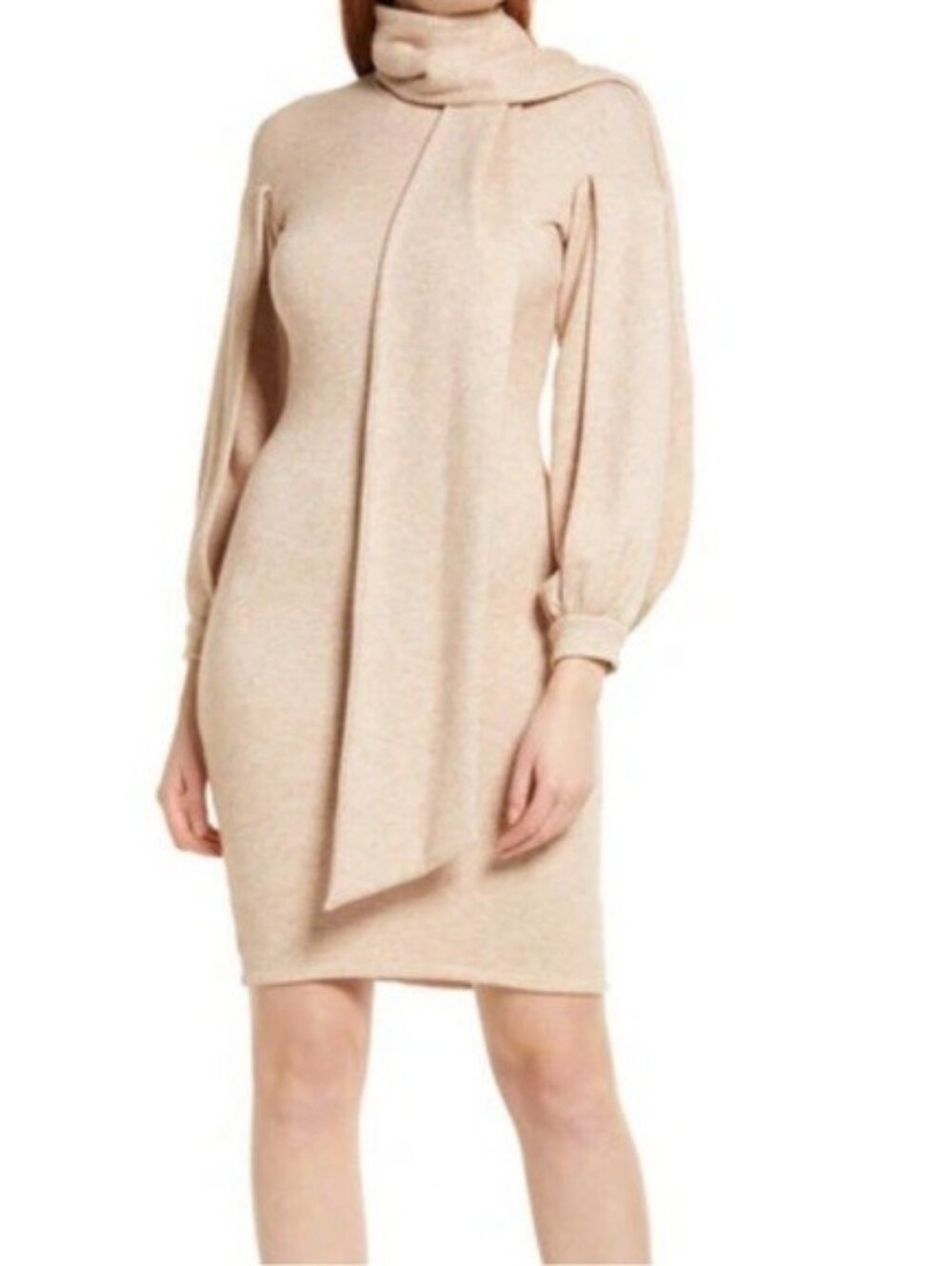 Black Halo Keoni Knit Scarf Sweater Sheath Dress Cream Size 6